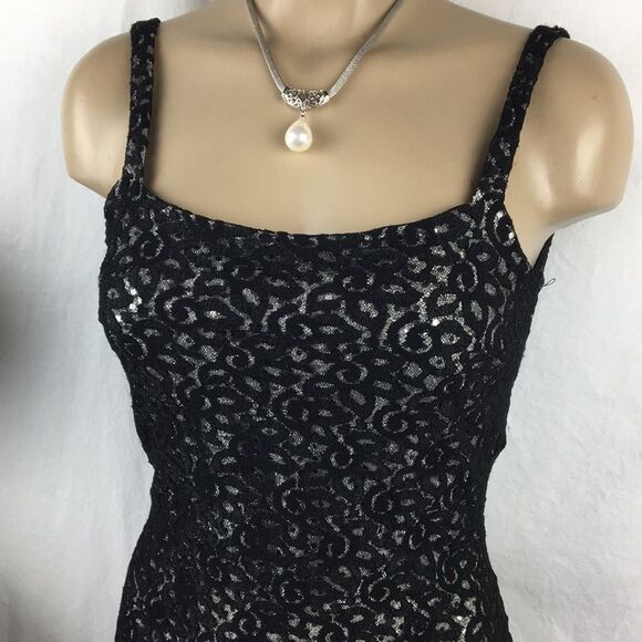 Jessica McClintock Black & Silver Vintage Long Maxi Formal Dress 5-6 - Picture 3 of 10